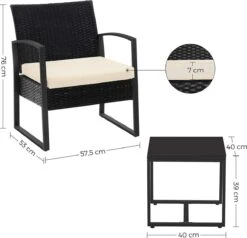 Songmics Tuinmeubelset, 3-delige Set, Van Polyrotan, Voor Outdoor, Terras, Balkon, Tuin, Eenvoudige Montage, Bijzettafel En 2 Stoelen, Zwart-beige -Meubel Verkoop 1200x1157 8