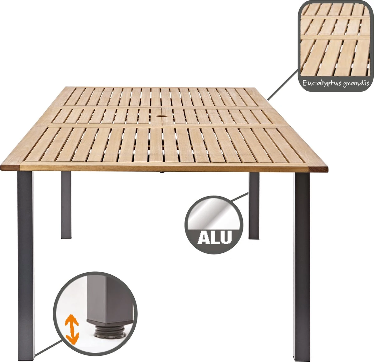 NATERIAL - Uitschuifbare Tuintafel ORIS - Uitschuifbare Tafel Voor 6 Tot 8 Personen - 180-240x100 Cm - Aluminium - Hout Eucalyptus 4 NATERIAL - Uitschuifbare Tuintafel ORIS - Uitschuifbare Tafel Voor 6 Tot 8 Personen - 180-240x100 Cm - Aluminium - Hout Eucalyptus - Afbeelding 2
