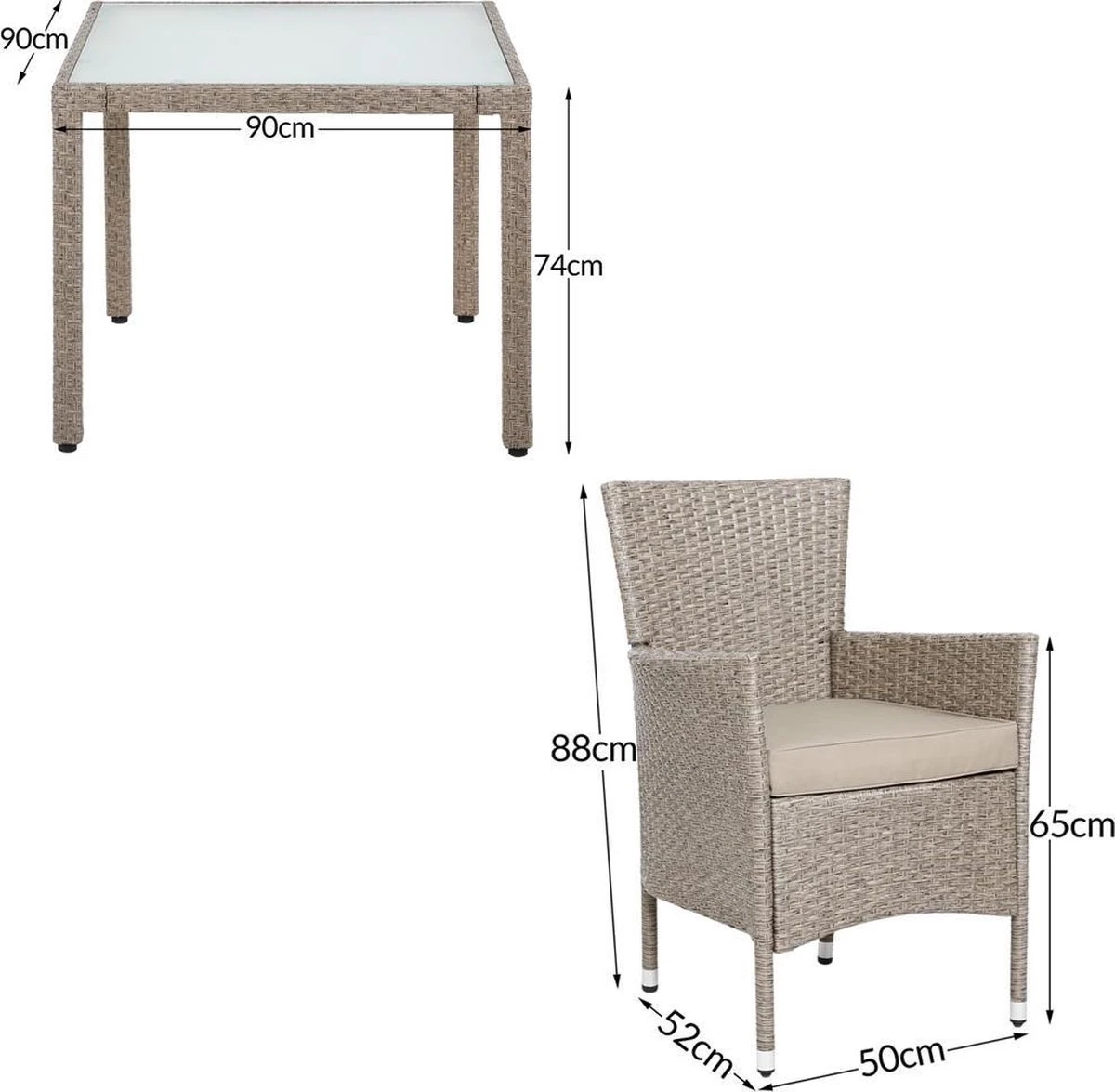 Casaria Polyrattan Tuinset - 4 Stoelen & Tafel 90x90 Cm - Beige Grijs 10 Casaria Polyrattan Tuinset - 4 Stoelen & Tafel 90x90 Cm - Beige Grijs - Afbeelding 8