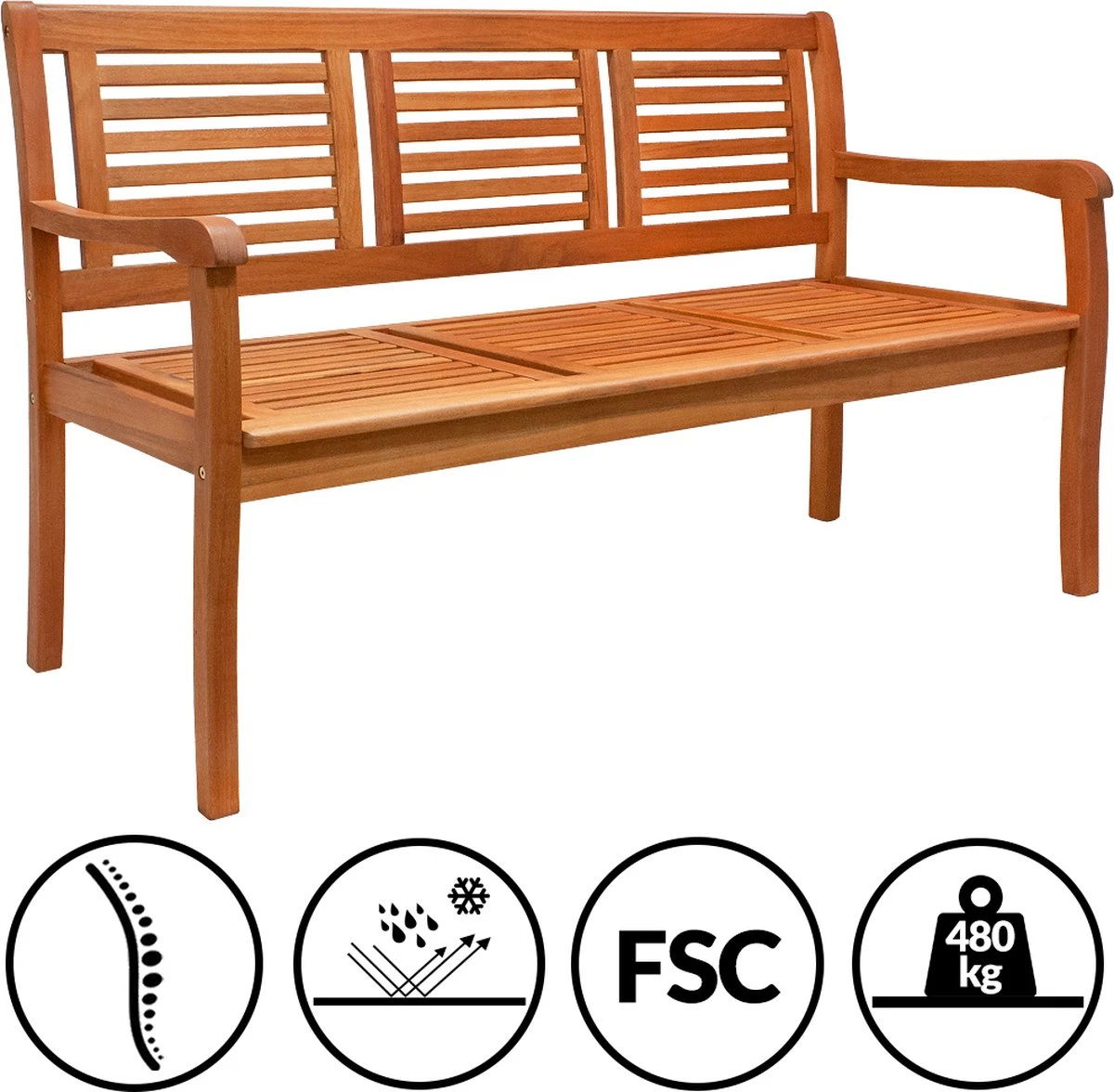 Casaria Tuinbank - FSC®-Gecertificeerd Eucalyptushout - 153cm Bruin 5 Casaria Tuinbank - FSC®-Gecertificeerd Eucalyptushout - 153cm Bruin - Afbeelding 3