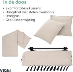 Vita5 XXL Hangstoel | Binnen&Buiten Hangnest | Incl. 2 Kussens En Boekenvak | Volwassenen&Kinderen | Hangmatstoel Tot 225kg | Beige -Meubel Verkoop 1200x1178 1