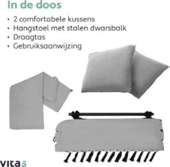 Vita5 XXL Hangstoel | Binnen&Buiten Hangnest | Incl. 2 Kussens En Boekenvak | Volwassenen&Kinderen | Hangmatstoel Tot 225kg | Grijs -Meubel Verkoop 1200x1181