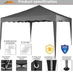 Easy Up Partytent - Partytent - Paviljoen - Partytent Opvouwbaar - Partytent 3x3 - Partytent Met Zijwanden - Inclusief Trolley - Waterdicht - UV 50+ Bescherming - Met Ramen - 16 Kg - Staal - Antraciet - 300 X 300 Cm -Meubel Verkoop 1200x1191 4