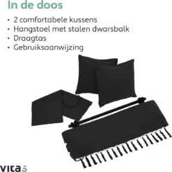 Vita5 XXL Hangstoel - Binnen&Buiten Hangnest - Incl. 2 Kussens En Boekenvak - Volwassenen&Kinderen - Hangmatstoel Tot 225kg - Zwart -Meubel Verkoop 1200x1194 1