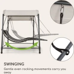 Blumfeldt Palermo Schommelbank - Hollywoodschommel 130 X 207 Cm - Ligbed Met Dak - Schommelstoel Voor 2 Personen - Tuinbank Inclusief Nekkussens - Stalen Frame En Polyester Dak - Grijs -Meubel Verkoop 1200x1197 6