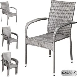 Casaria Polyrattan Tuinstoelen – 4 Stuks Stapelbaar – Grijs -Meubel Verkoop 1200x1198 1