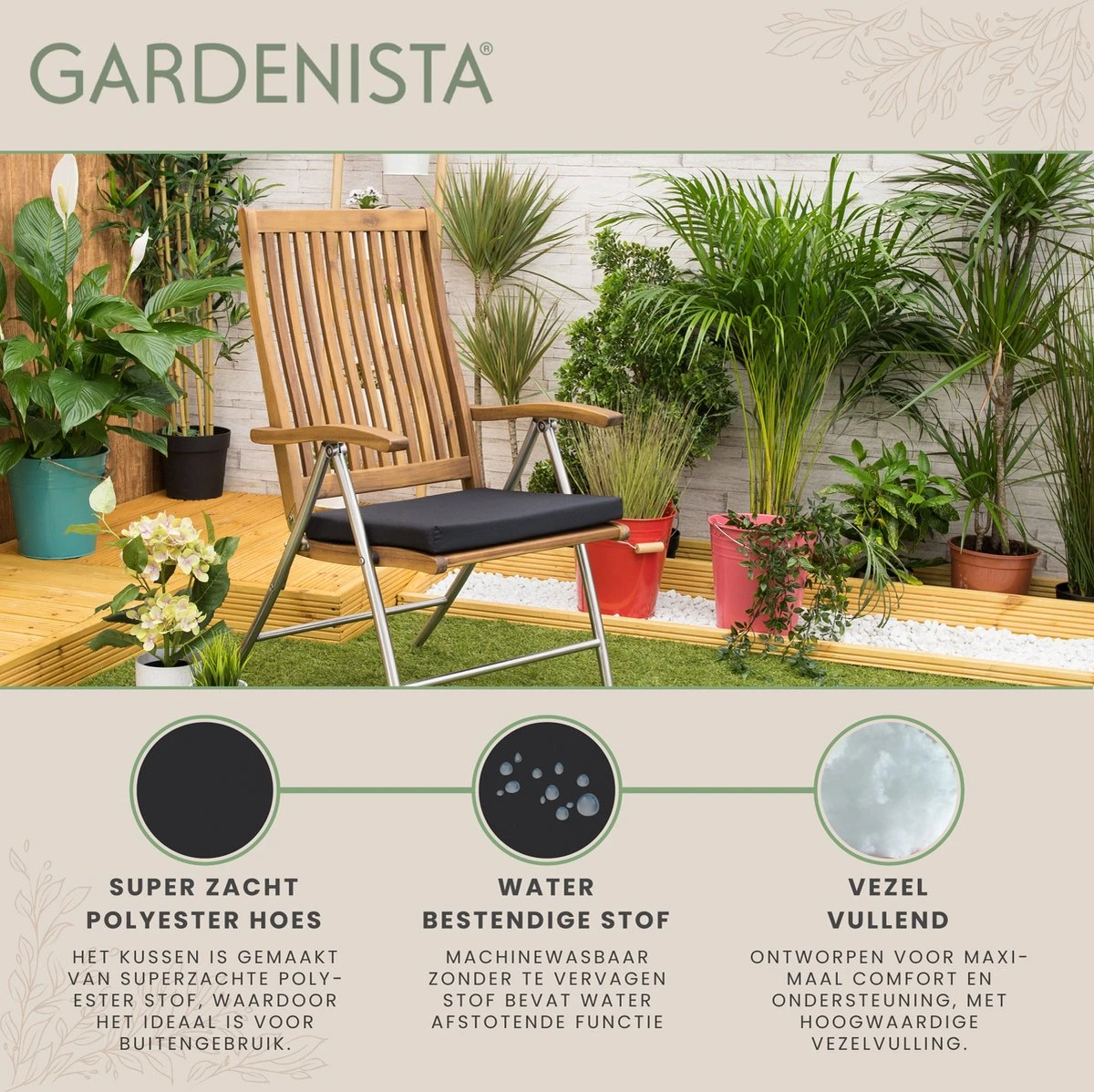 Gardenista Stoelkussen - Waterbestendige Tuinkussens Voor Binnen En Buiten - Zitkussen Met Lint - Kussens Voor Tuinstoel 7 Gardenista Stoelkussen - Waterbestendige Tuinkussens Voor Binnen En Buiten - Zitkussen Met Lint - Kussens Voor Tuinstoel - Afbeelding 5