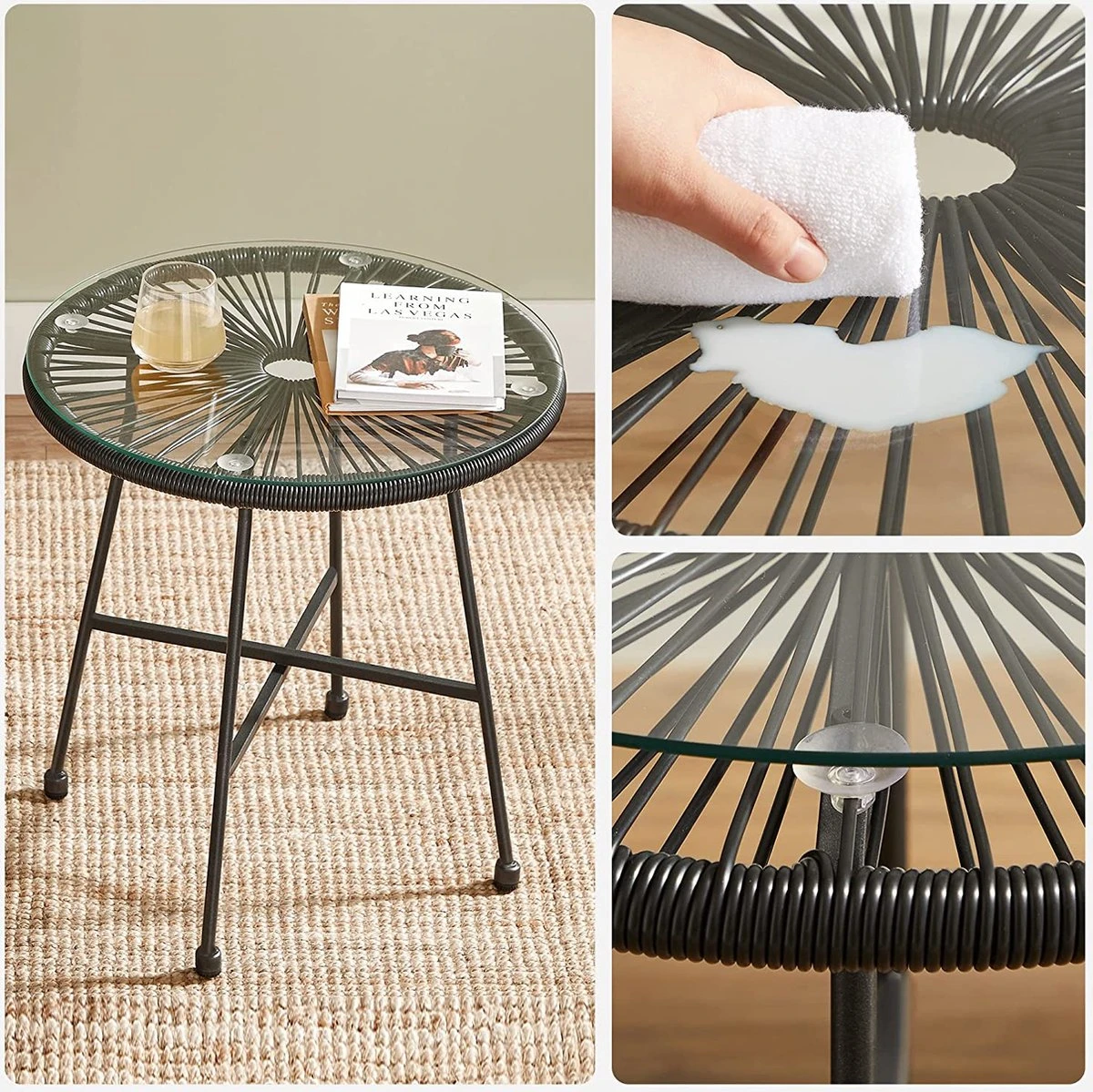 Songmics Balkonmeubilair, Tuinmeubelset, Set Van 3, Zitgroep, Terrasmeubilair, Glazen Tafelblad, 2 Stoelen, Voor Binnen En Buiten, Voor Patio, Tuin, Balkon, Buiten, Zwart GGF013B02 9 Songmics Balkonmeubilair, Tuinmeubelset, Set Van 3, Zitgroep, Terrasmeubilair, Glazen Tafelblad, 2 Stoelen, Voor Binnen En Buiten, Voor Patio, Tuin, Balkon, Buiten, Zwart GGF013B02 - Afbeelding 7