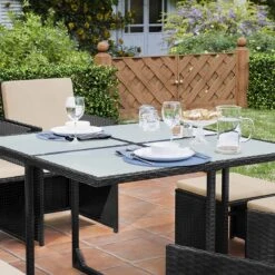 Tuinmeubelset - Tuinset 4 6 8 Persoons - Eettafel En Stoelen - Set Van 9 - Terras - Tuintafel - Salontafel Met Glazen Oppervlak - Zwart Beige -Meubel Verkoop 1200x1200 1039