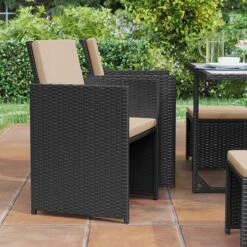 Tuinmeubelset - Tuinset 4 6 8 Persoons - Eettafel En Stoelen - Set Van 9 - Terras - Tuintafel - Salontafel Met Glazen Oppervlak - Zwart Beige -Meubel Verkoop 1200x1200 1042