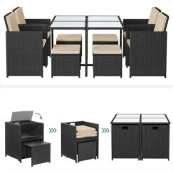 Tuinmeubelset - Tuinset 4 6 8 Persoons - Eettafel En Stoelen - Set Van 9 - Terras - Tuintafel - Salontafel Met Glazen Oppervlak - Zwart Beige -Meubel Verkoop 1200x1200 1044