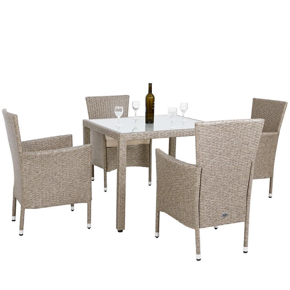 Casaria Polyrattan Tuinset - 4 Stoelen & Tafel 90x90 Cm - Beige Grijs 8 Casaria Polyrattan Tuinset - 4 Stoelen & Tafel 90x90 Cm - Beige Grijs - Afbeelding 6