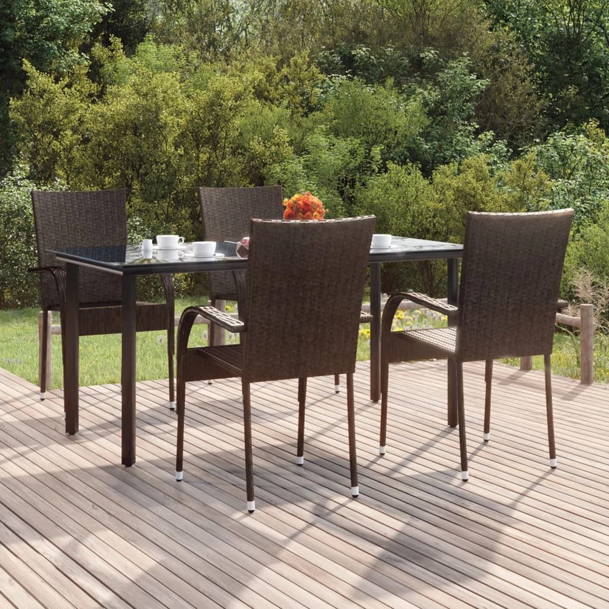 VidaXL 5-delige Tuinset Poly Rattan Bruin 3 VidaXL 5-delige Tuinset Poly Rattan Bruin