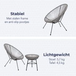 LifeGoods Acapulco Bistroset - 3-Delig - Tuinset Met Bijzettafel - Grijs -Meubel Verkoop 1200x1200 1103