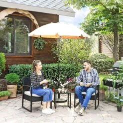 Songmics Tuinmeubelset, 3-delige Set, Van Polyrotan, Voor Outdoor, Terras, Balkon, Tuin, Eenvoudige Montage, Bijzettafel En 2 Stoelen, Zwart-beige -Meubel Verkoop 1200x1200 1119