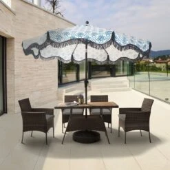 Teamson Home 5-Delig Diningset - Tuinset - Tuinmeubelen - Tafel En 4 Stoelen - Voor Maximaal 4 Personen - Massief Houten Tafelblad - Bruin - 244 X 132 X 84 (cm) -Meubel Verkoop 1200x1200 1133