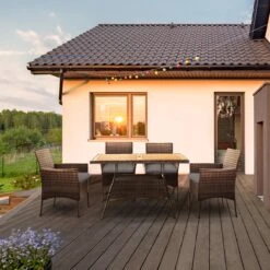 Teamson Home 5-Delig Diningset - Tuinset - Tuinmeubelen - Tafel En 4 Stoelen - Voor Maximaal 4 Personen - Massief Houten Tafelblad - Bruin - 244 X 132 X 84 (cm) -Meubel Verkoop 1200x1200 1136