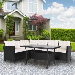 Casaria Polyrattan Tuinset - 15 Delig Voor 6 Personen – Crème Zwart -Meubel Verkoop 1200x1200 1165