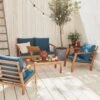 Houten Loungeset 4 Plaatsen - Ushuaïa - Donker Turquoise Kussens, Bank, Fauteuils En Lage Tafel Van Acacia, Design -Meubel Verkoop 1200x1200 1170