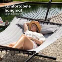 Vita5 Hangmat Met Standaard En Spreidstok – 2 Persoons – Incl. Bekerhouder - Afneembaar Kussen – Uv-bestendig – Lichtgrijs -Meubel Verkoop 1200x1200 1268