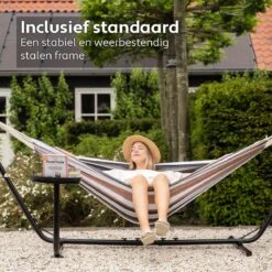 Vita5 Hangmat Met Standaard – 2 Persoons – Incl. Bekerhouder – 205kg Draaggewicht – Blauw/Wit/Bruin -Meubel Verkoop 1200x1200 1276