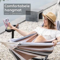 Vita5 Hangmat Met Standaard – 2 Persoons – Incl. Bekerhouder – 205kg Draaggewicht – Blauw/Wit/Bruin -Meubel Verkoop 1200x1200 1277