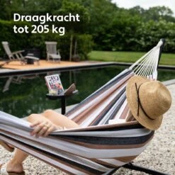 Vita5 Hangmat Met Standaard – 2 Persoons – Incl. Bekerhouder – 205kg Draaggewicht – Blauw/Wit/Bruin -Meubel Verkoop 1200x1200 1279