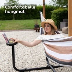 Vita5 Hangmat Met Standaard – 2 Persoons – Incl. Bekerhouder – 205kg Draaggewicht – Blauw/Wit/Bruin -Meubel Verkoop 1200x1200 1281