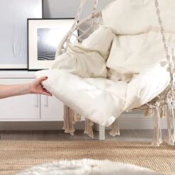 Hangstoel, Hangschommel, Hangstoel Met Een Dik Kussen, Tot 120 Kg Belastbaar, Voor Tuin, Balkon, Woonkamer, Terras, Scandinavische Stijl, Modern, Beige HMDC042M01 -Meubel Verkoop 1200x1200 130