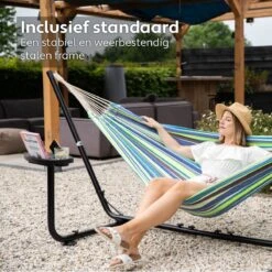Vita5 Hangmat Met Standaard – 2 Persoons – Incl. Bekerhouder – 205kg Draaggewicht – Groen/Blauw -Meubel Verkoop 1200x1200 1303