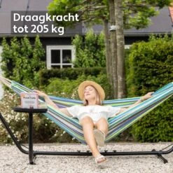 Vita5 Hangmat Met Standaard – 2 Persoons – Incl. Bekerhouder – 205kg Draaggewicht – Groen/Blauw -Meubel Verkoop 1200x1200 1306