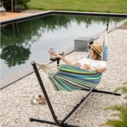 Vita5 Hangmat Met Standaard – 2 Persoons – Incl. Bekerhouder – 205kg Draaggewicht – Groen/Blauw -Meubel Verkoop 1200x1200 1309