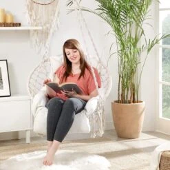 Hangstoel, Hangschommel, Hangstoel Met Een Dik Kussen, Tot 120 Kg Belastbaar, Voor Tuin, Balkon, Woonkamer, Terras, Scandinavische Stijl, Modern, Beige HMDC042M01 -Meubel Verkoop 1200x1200 131