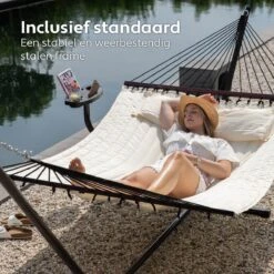 Vita5 Hangmat Met Standaard En Spreidstok – 2 Persoons – Incl. Bekerhouder - Afneembaar Kussen – Uv-bestendig – Beige -Meubel Verkoop 1200x1200 1311