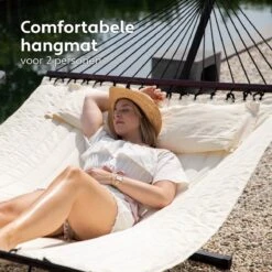 Vita5 Hangmat Met Standaard En Spreidstok – 2 Persoons – Incl. Bekerhouder - Afneembaar Kussen – Uv-bestendig – Beige -Meubel Verkoop 1200x1200 1312