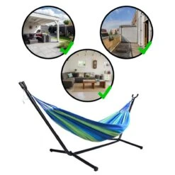 Hangmat Met Standaard En Opbergtas – 2 Persoons – Max. Draaggewicht 200Kg – Hangmatset – Hangmatten – Hang Mat Voor Binnen En Buiten – Hangmatstandaard – Hammock – Blauw / Groen -Meubel Verkoop 1200x1200 1321