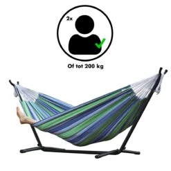 Hangmat Met Standaard En Opbergtas – 2 Persoons – Max. Draaggewicht 200Kg – Hangmatset – Hangmatten – Hang Mat Voor Binnen En Buiten – Hangmatstandaard – Hammock – Blauw / Groen -Meubel Verkoop 1200x1200 1323