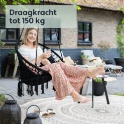 Vita5 Macramé Hangstoel - Voor Binnen En Buiten - Zonder Standaard - Incl. Kussen, Boekenvak En Beschermhoes - Tot 150kg - Zwart -Meubel Verkoop 1200x1200 15