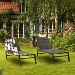 Blumfeldt Renazzo Lounge Ligstoel - Ligbed Voor De Tuin - Aluminium Tuinstoel - 6 Standen - Waterafstotend - Bekleding Van 70 % Pvc En 30 % Polyetheen - Zwart -Meubel Verkoop 1200x1200 157