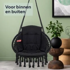Vita5 Macramé Hangstoel - Voor Binnen En Buiten - Zonder Standaard - Incl. Kussen, Boekenvak En Beschermhoes - Tot 150kg - Zwart -Meubel Verkoop 1200x1200 16