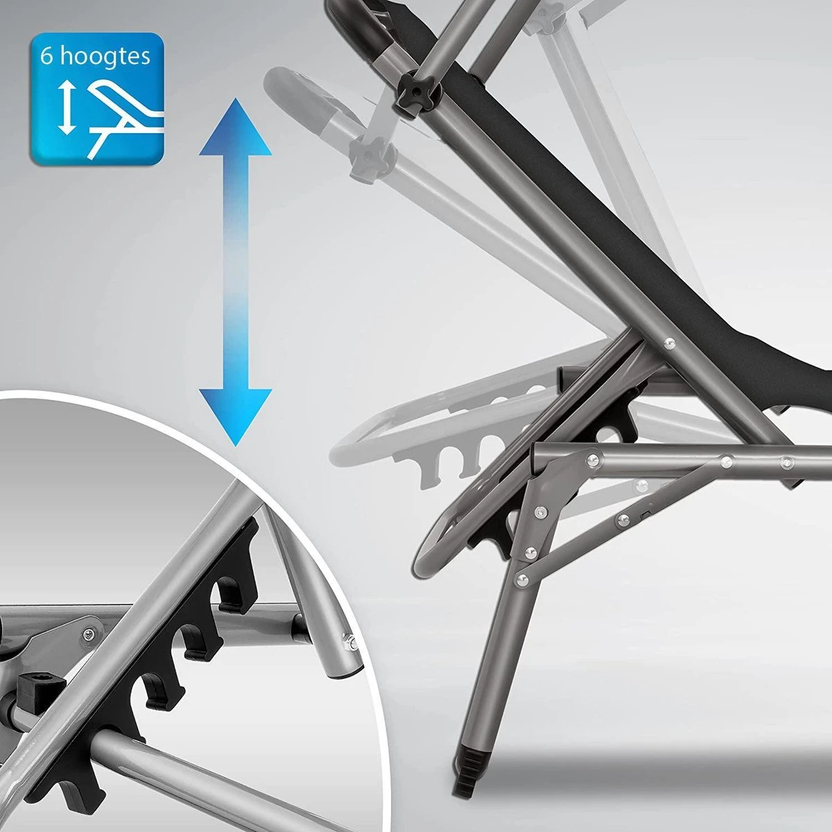 Sens Design Zonnebed - Ligbed Inklapbaar Met Zonneklep - Grijs 4 Sens Design Zonnebed - Ligbed Inklapbaar Met Zonneklep - Grijs - Afbeelding 2