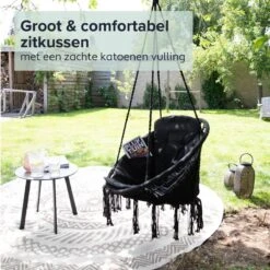 Vita5 Macramé Hangstoel - Voor Binnen En Buiten - Zonder Standaard - Incl. Kussen, Boekenvak En Beschermhoes - Tot 150kg - Zwart -Meubel Verkoop 1200x1200 17