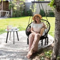 Vita5 Macramé Hangstoel - Voor Binnen En Buiten - Zonder Standaard - Incl. Kussen, Boekenvak En Beschermhoes - Tot 150kg - Zwart -Meubel Verkoop 1200x1200 18