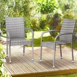Casaria Polyrattan Tuinstoelen – 4 Stuks Stapelbaar – Grijs -Meubel Verkoop 1200x1200 247