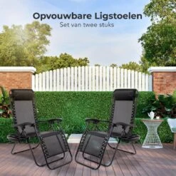 LifeGoods Opvouwbare Tuinstoelen - Verstelbaar Zonnescherm - 2 Stuks - 30°-90° Verstelbaar - Metaal - Zwart -Meubel Verkoop 1200x1200 278