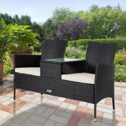 Casaria Polyrattan Tuinbank - Incl. Kussen - 143x55x88 Cm Zwart -Meubel Verkoop 1200x1200 311