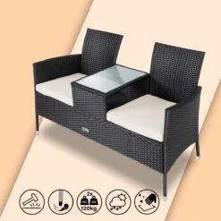 Casaria Polyrattan Tuinbank - Incl. Kussen - 143x55x88 Cm Zwart -Meubel Verkoop 1200x1200 313