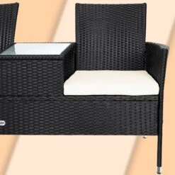 Casaria Polyrattan Tuinbank - Incl. Kussen - 143x55x88 Cm Zwart -Meubel Verkoop 1200x1200 314