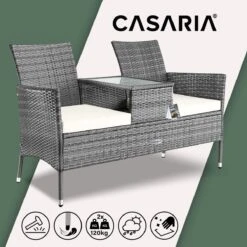 Casaria Polyrattan Tuinbank - Incl. Tafel & Kussens 7 Cm - Grijs -Meubel Verkoop 1200x1200 317