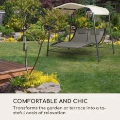 Blumfeldt Palermo Schommelbank - Hollywoodschommel 130 X 207 Cm - Ligbed Met Dak - Schommelstoel Voor 2 Personen - Tuinbank Inclusief Nekkussens - Stalen Frame En Polyester Dak - Grijs -Meubel Verkoop 1200x1200 361